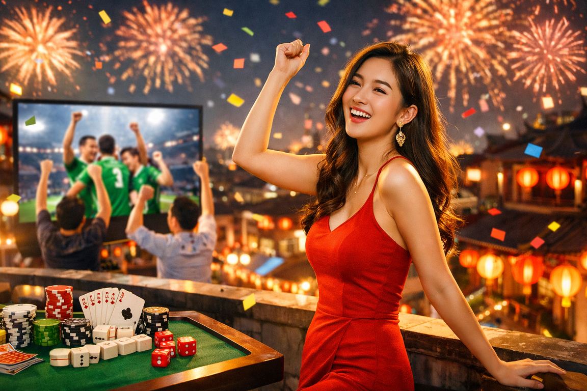 Người chơi trải nghiệm game bài dưới ánh đèn lồng tại Hà Nội vào buổi tối